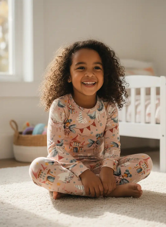 CloudSoft Bamboo Two-Piece Long Sleeved Pajama Set – Fairy Castle