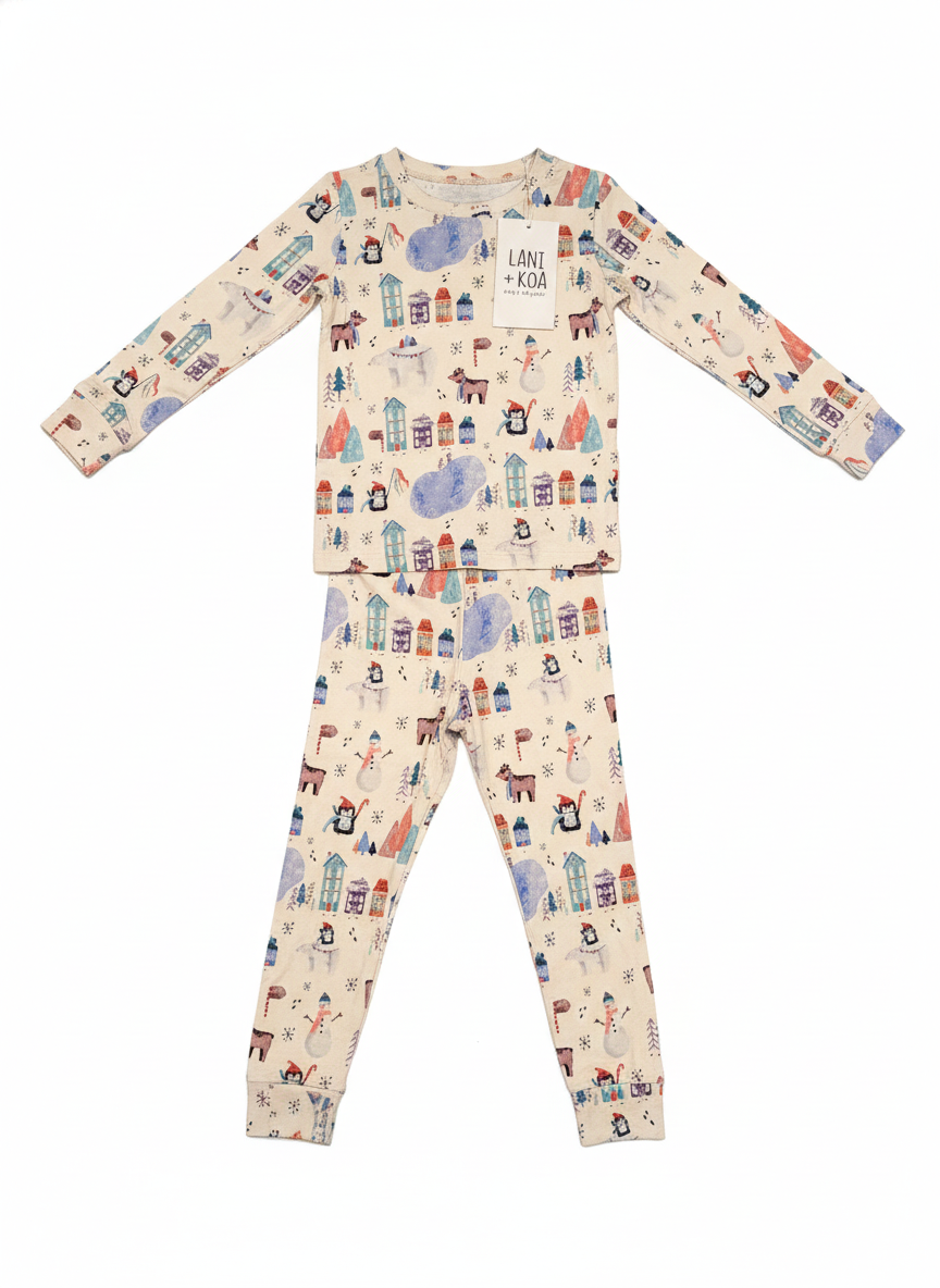 CloudSoft Bamboo Two-Piece Long Sleeved Pajama Set – Winter Village
