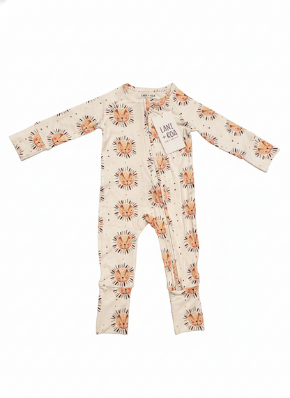 Baby onesie with lion pattern on a white background
