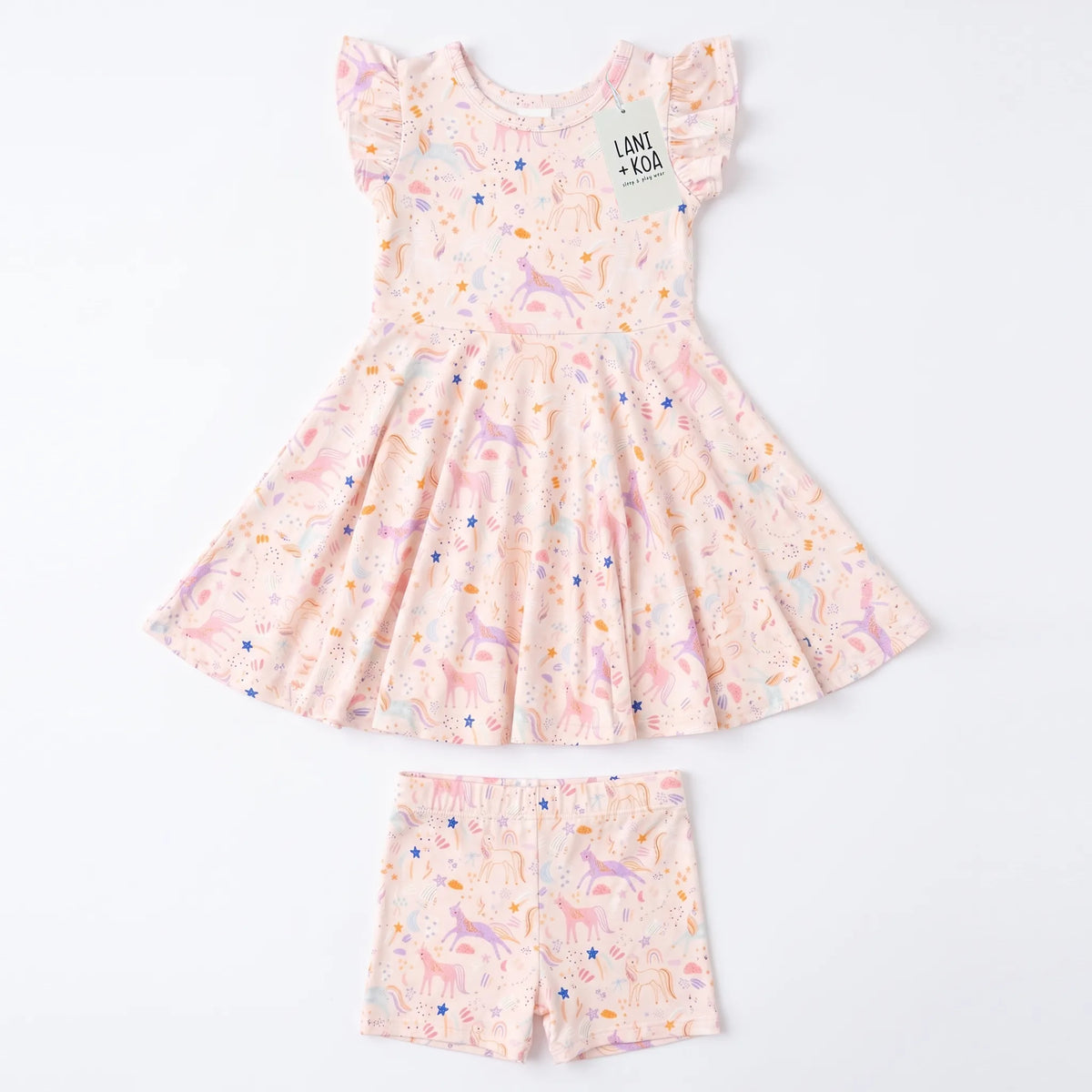 CloudSoft Bamboo Twirl Dress Set – Rainbow Confetti