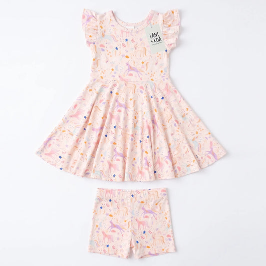 CloudSoft Bamboo Twirl Dress Set – Rainbow Confetti