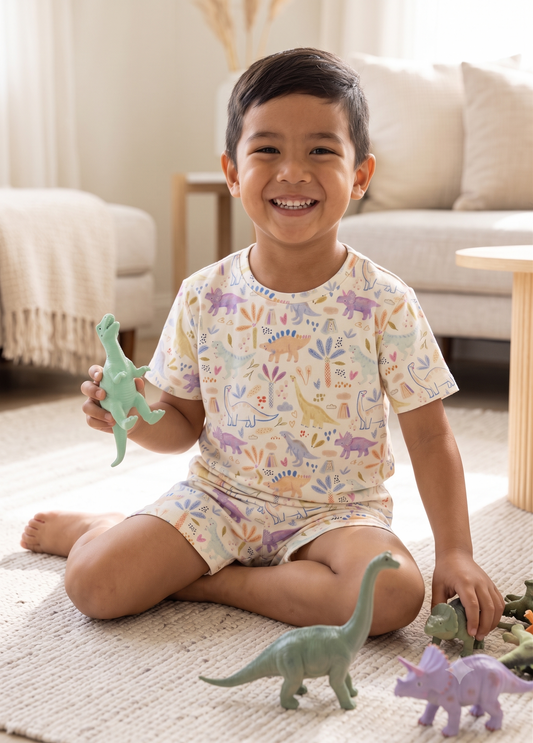 CloudSoft Bamboo Short Sleeve PJ Set – Dino Jamboree
